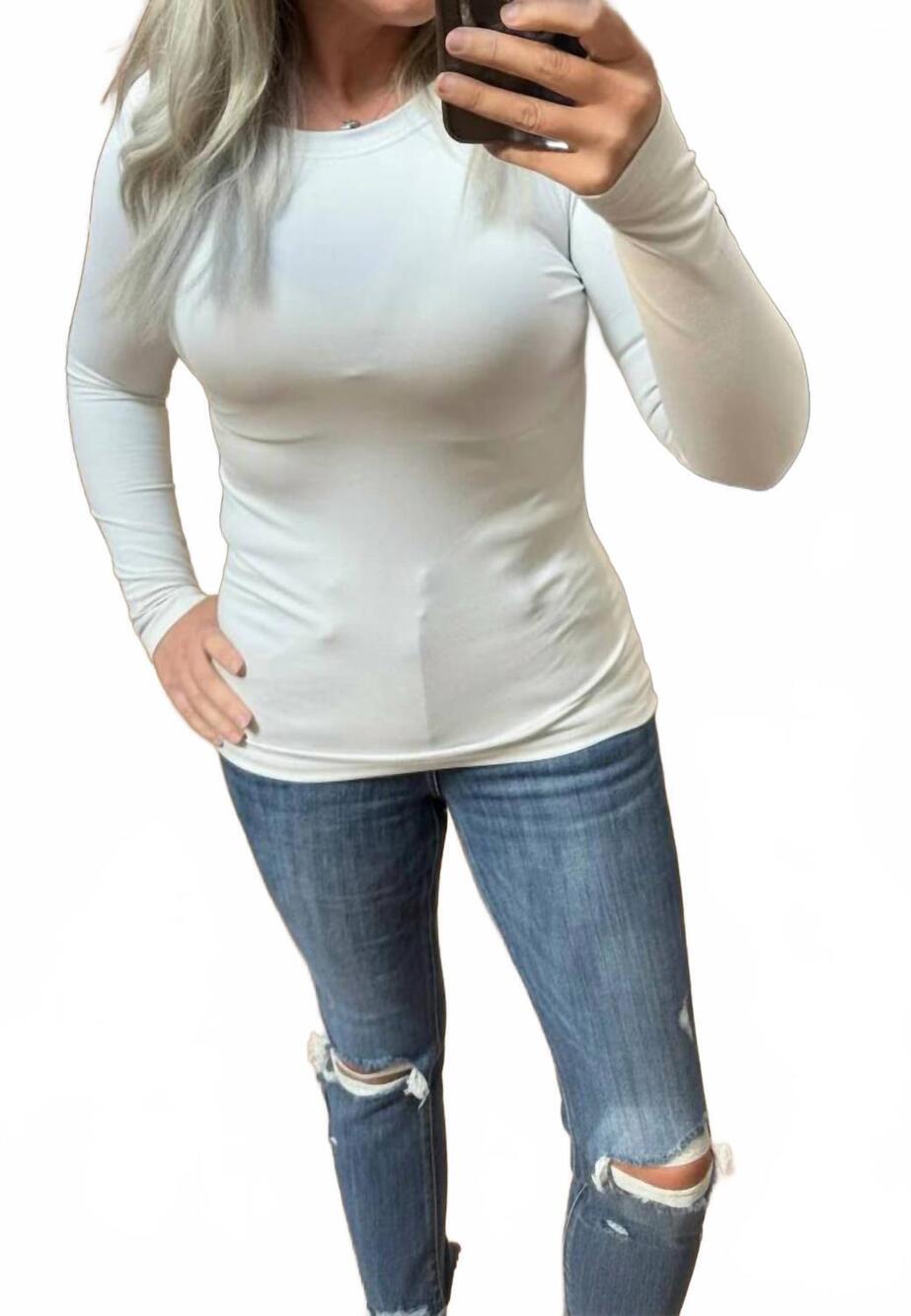 NEW 42POPS brushed microfiber long sleeve tee in bone